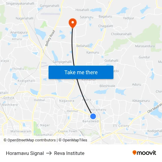 Horamavu Signal to Reva Institute map