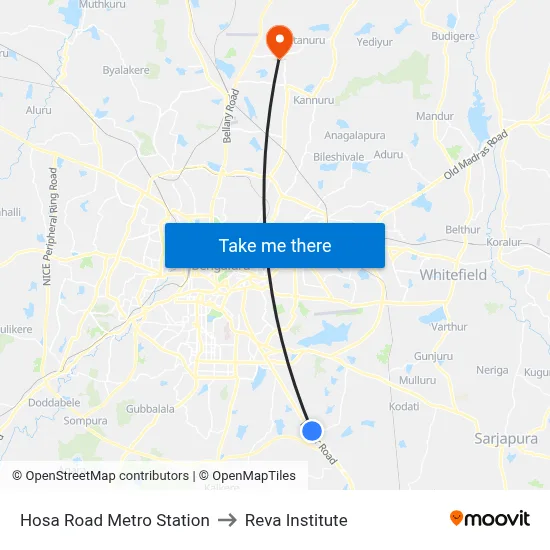 Hosa Road Metro Station to Reva Institute map