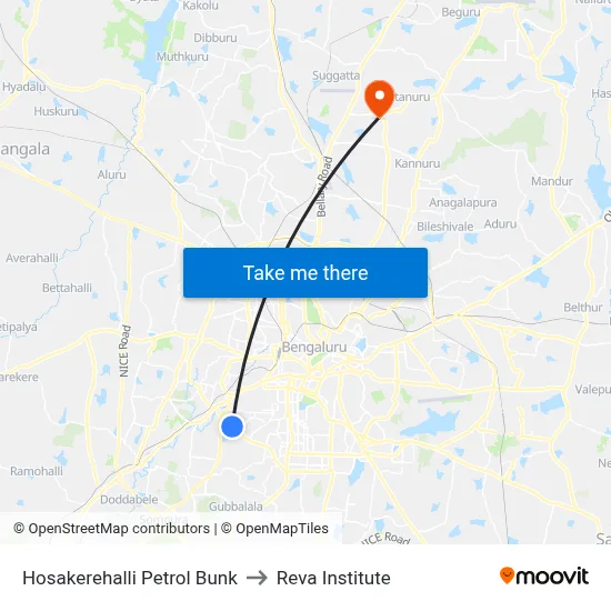 Hosakerehalli Petrol Bunk to Reva Institute map