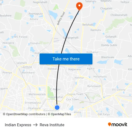 Indian Express to Reva Institute map