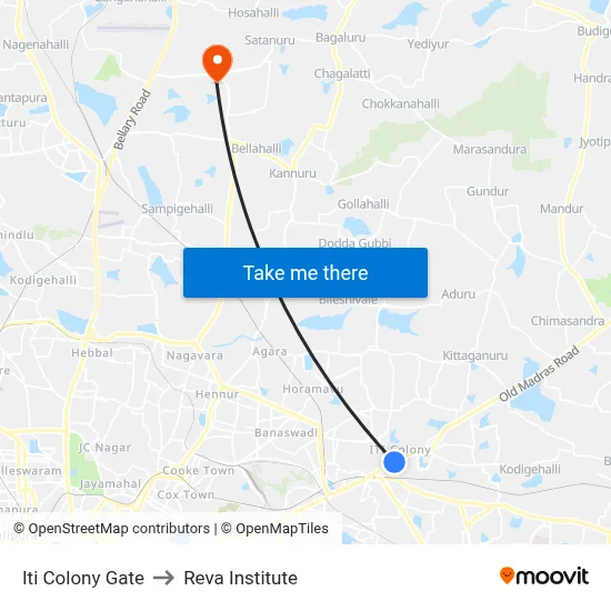 Iti Colony Gate to Reva Institute map