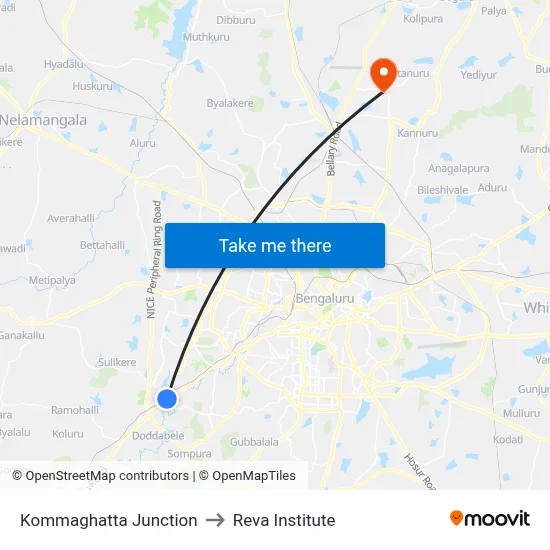 Kommaghatta Junction to Reva Institute map