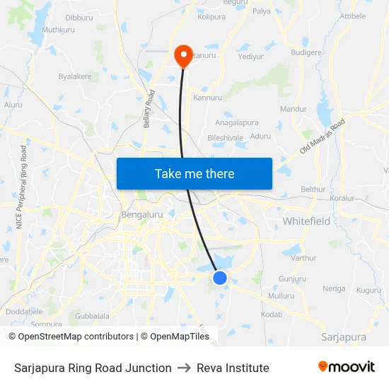 Sarjapura Ring Road Junction to Reva Institute map