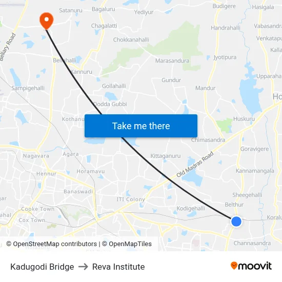 Kadugodi Bridge to Reva Institute map