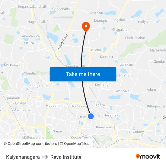 Kalyananagara to Reva Institute map