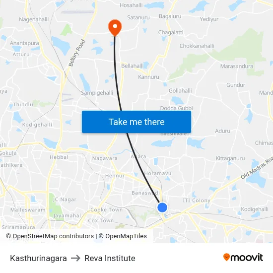 Kasthurinagara to Reva Institute map