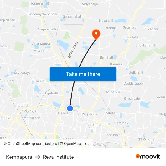 Kempapura to Reva Institute map