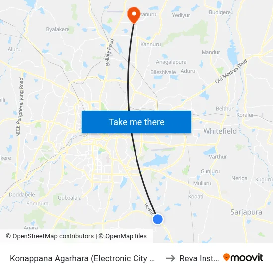 Konappana Agarhara (Electronic City Metro Station) to Reva Institute map