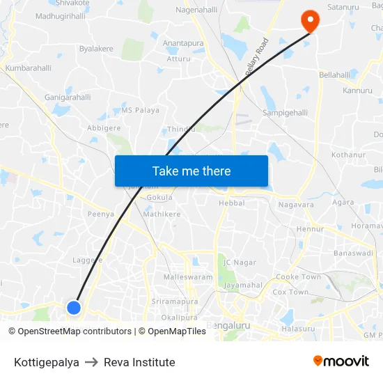Kottigepalya to Reva Institute map