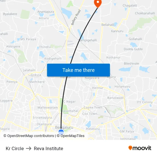 Kr Circle to Reva Institute map