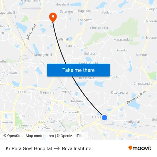Kr Pura Bus Stand to Reva Institute map