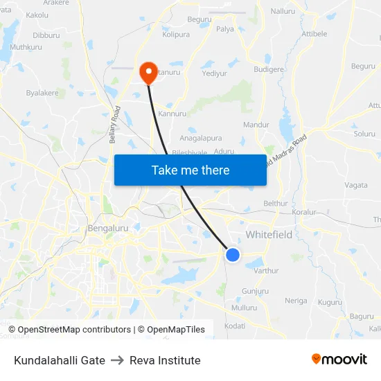 Kundalahalli Gate to Reva Institute map
