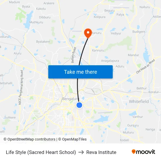 Life Style (Sacred Heart School) to Reva Institute map