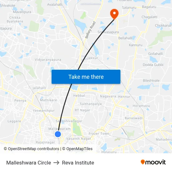 Malleshwara Circle to Reva Institute map