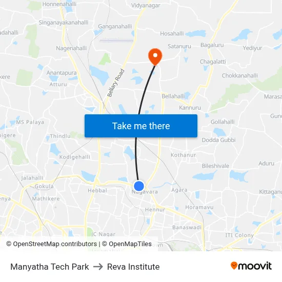 Manyatha Tech Park to Reva Institute map
