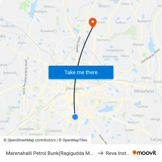 Marenahalli Petrol Bunk(Ragigudda Metro Station) to Reva Institute map