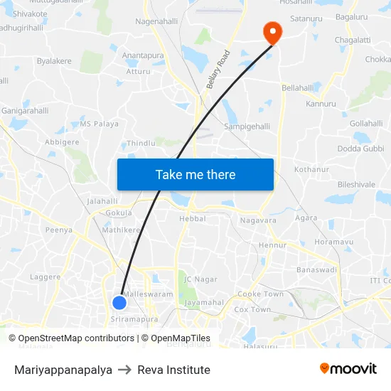 Mariyappanapalya to Reva Institute map