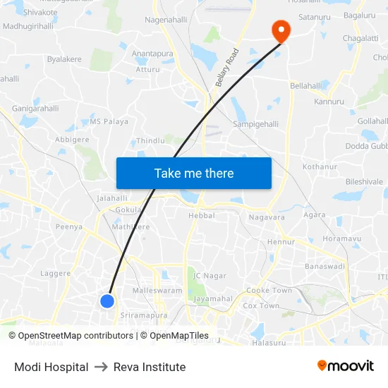 Modi Hospital to Reva Institute map