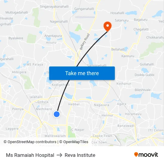 Ms Ramaiah Hospital to Reva Institute map