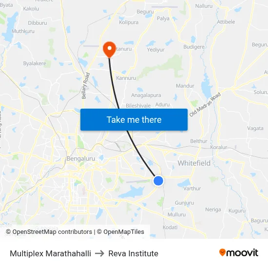 Multiplex Marathahalli to Reva Institute map