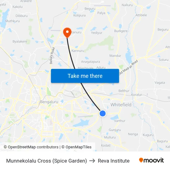 Munnekolalu Cross (Spice Garden) to Reva Institute map