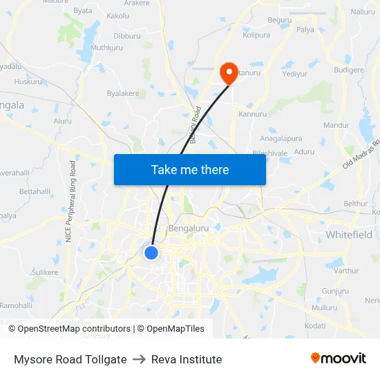 Mysore Road Tollgate to Reva Institute map