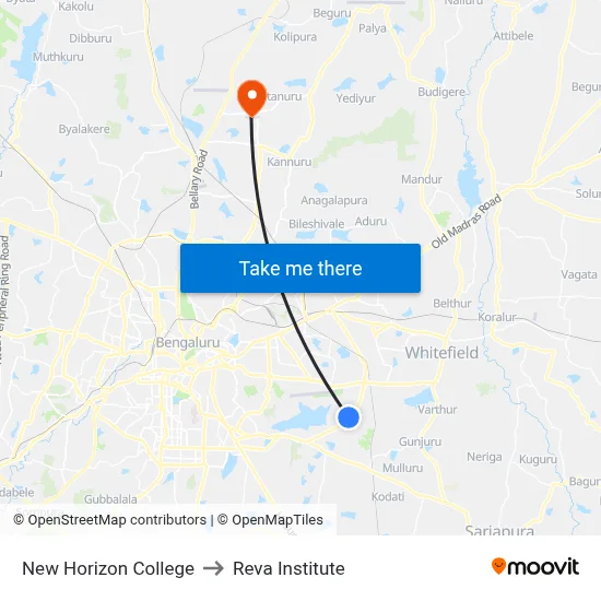 New Horizon College to Reva Institute map