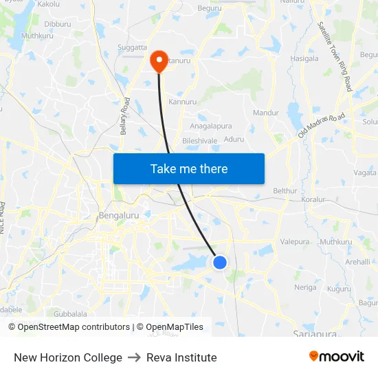 New Horizon College to Reva Institute map