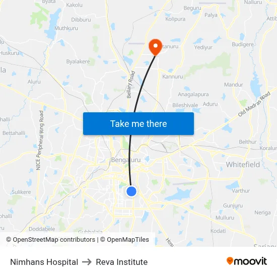 Nimhans Hospital to Reva Institute map