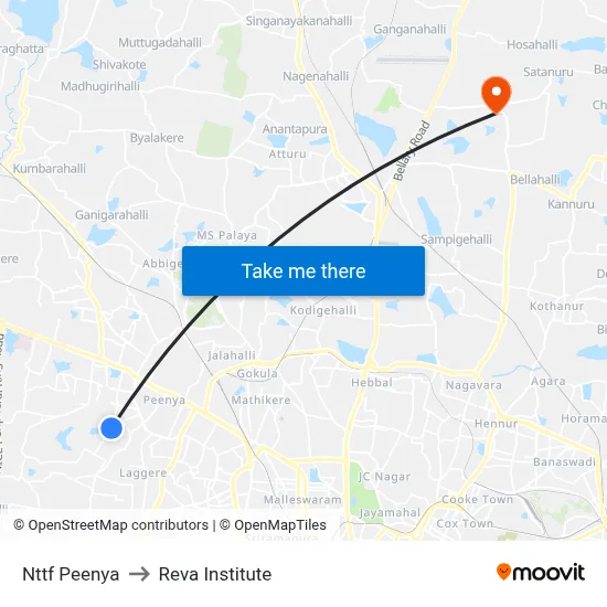 Nttf Peenya to Reva Institute map