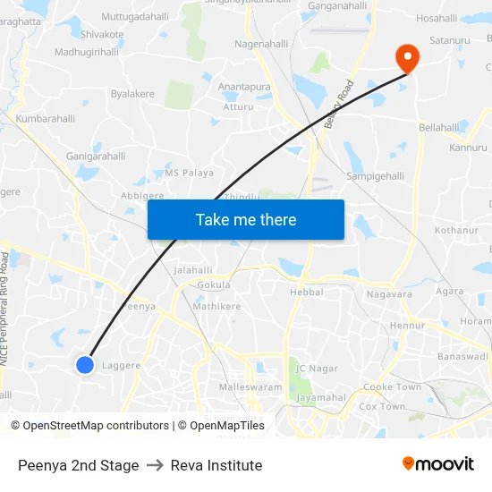 Peenya 2nd Stage to Reva Institute map