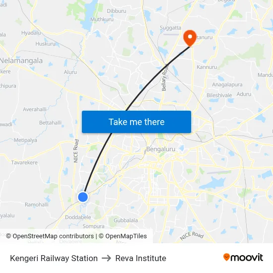 Kengeri Railway Station to Reva Institute map