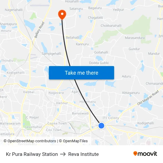 Kr Pura Railway Station to Reva Institute map