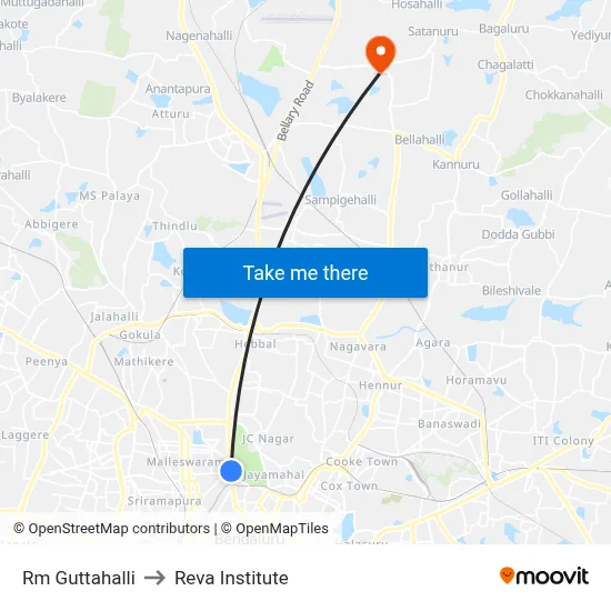 Rm Guttahalli to Reva Institute map