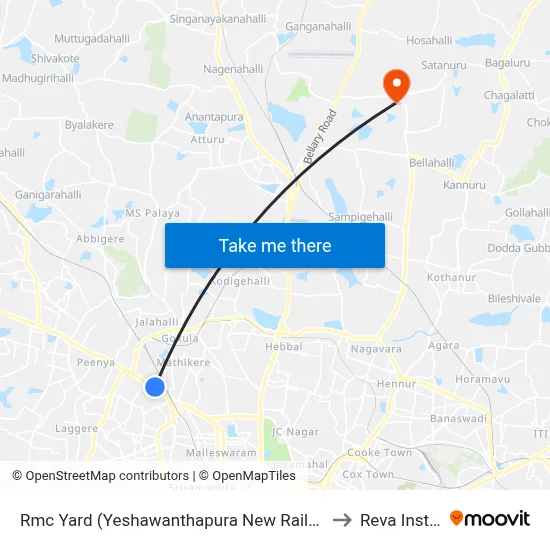 Rmc Yard (Yeshawanthapura New Railway Station) to Reva Institute map