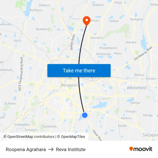 Roopena Agrahara to Reva Institute map