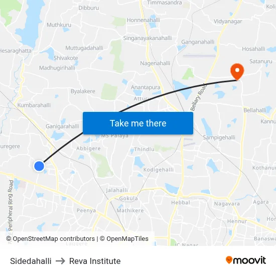 Sidedahalli to Reva Institute map
