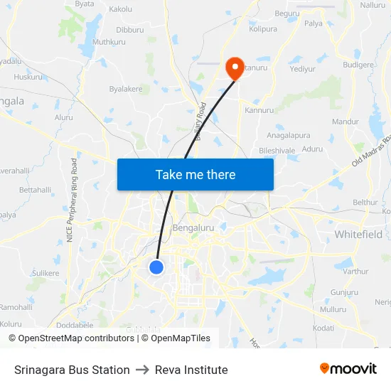 Srinagara Bus Station to Reva Institute map
