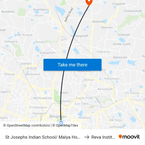 St Josephs Indian School/ Malya Hospital to Reva Institute map