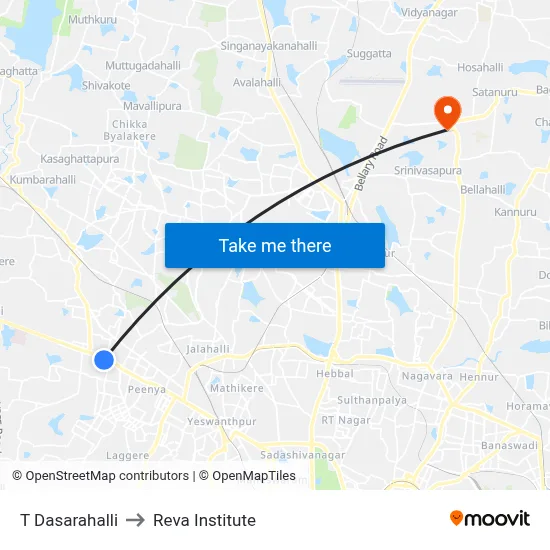 T Dasarahalli to Reva Institute map