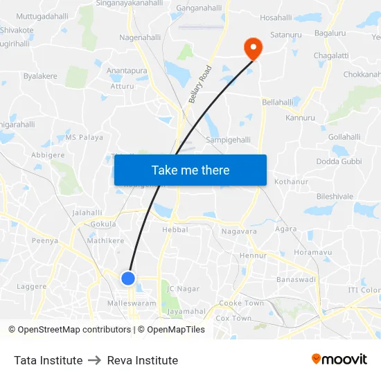 Tata Institute to Reva Institute map
