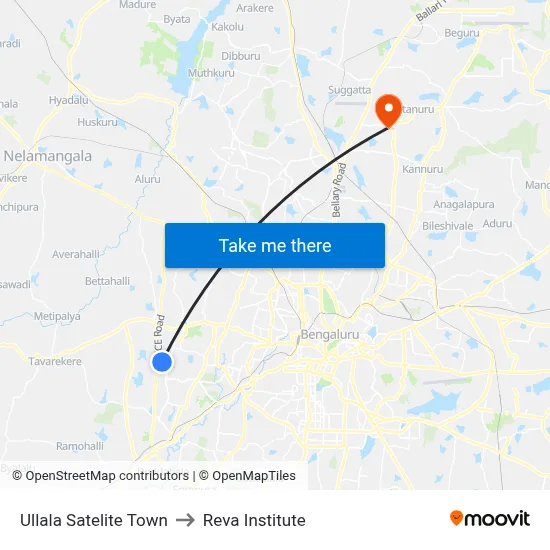 Ullala Satelite Town to Reva Institute map