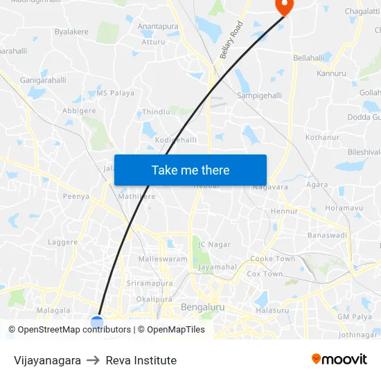 Vijayanagara to Reva Institute map