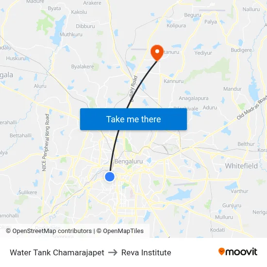 Water Tank Chamarajapet to Reva Institute map