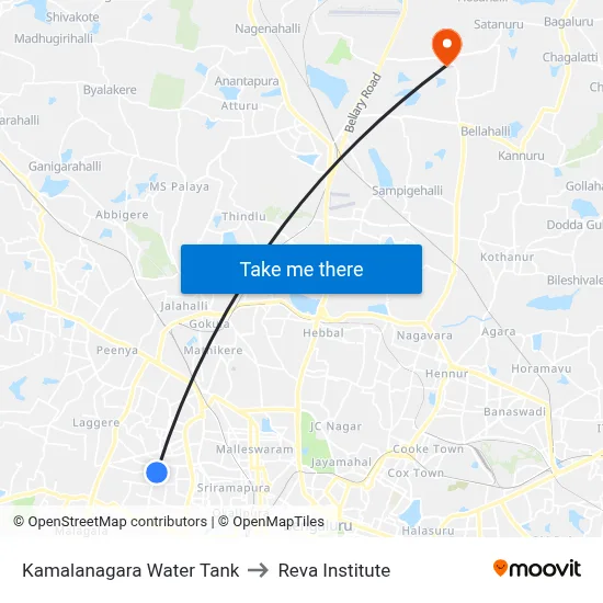 Kamalanagara Water Tank to Reva Institute map