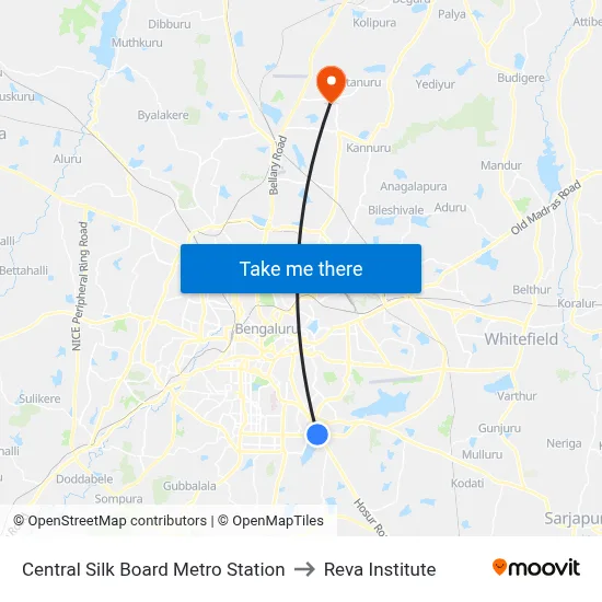Central Silk Board Metro Station to Reva Institute map