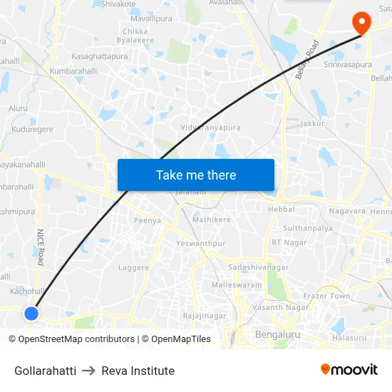 Gollarahatti to Reva Institute map