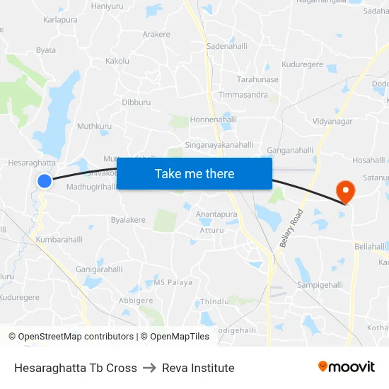 Hesaraghatta Tb Cross to Reva Institute map