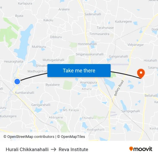 Hurali Chikkanahalli to Reva Institute map
