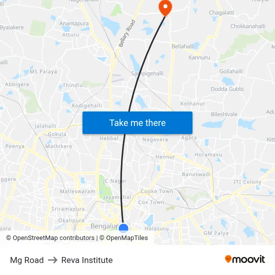 Mg Road to Reva Institute map